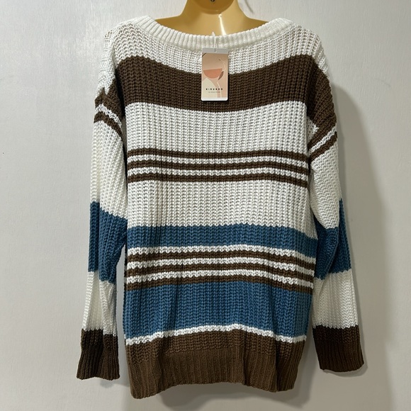 KIRUNDO WOMENS LIGHTWEIGHT SWEATER STRIPED SIZE LG NEW - Picture 2 of 9